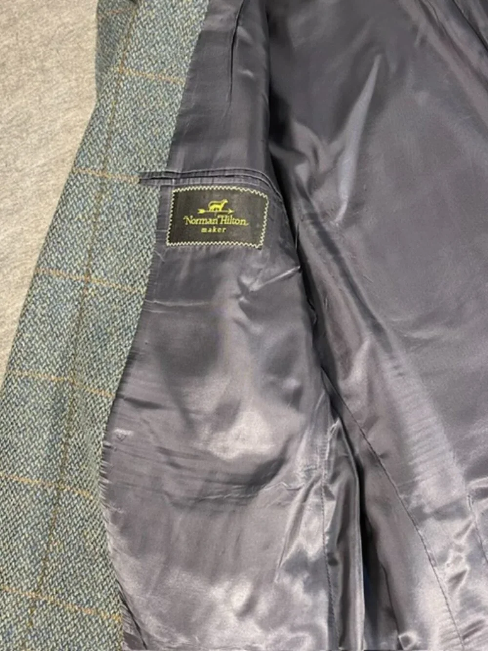 Norman Hilton CUSTOM MADE Windowpane Tweed Blazer 42L Wool Sport Coat USA 1994